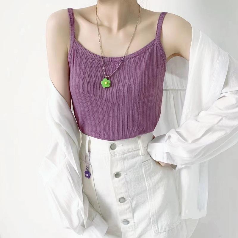 Ice Silk Halter Vest Women's Summer New Wear Design Sense Sleeveless Inside with Knitted Bottom Loose Top