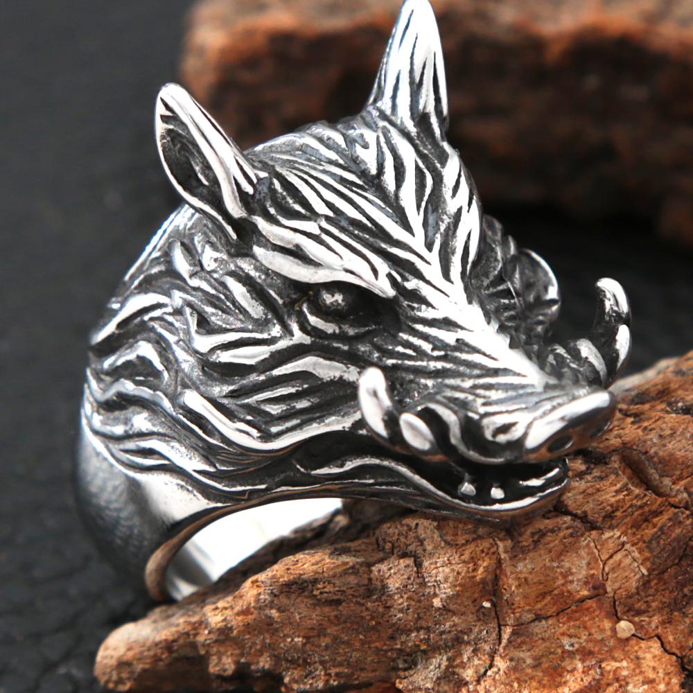 Gothic Stainless Steel Wild Boar Ring Punk Hip Hop Nightclub Wild Boar Animal Biker Ring Men Fashion Jewelry Dropshipping Store