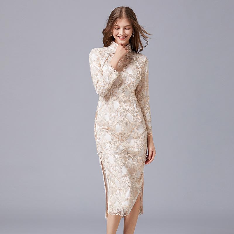 TAOYIZHUAI Damen Retro Spitzenstickerei Cheongsam Kleid - Frühling/Herbst Übergrößen Kollektion