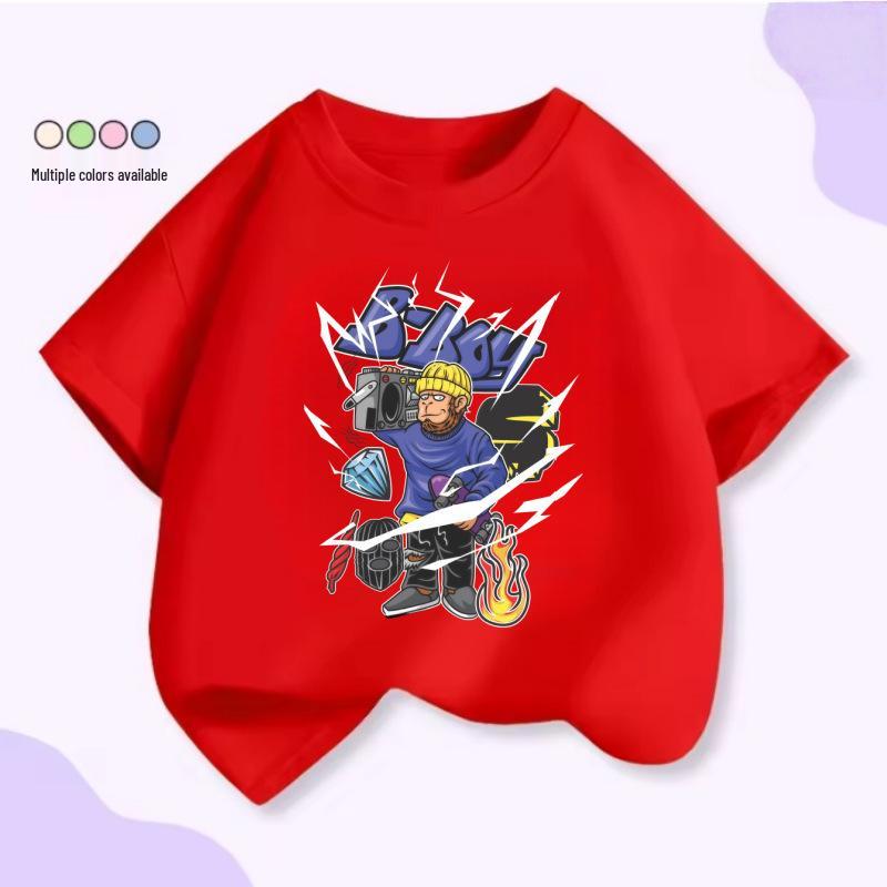 Cartoon Street Style Monkey Unisex Kids Summer T-Shirt 110 красный