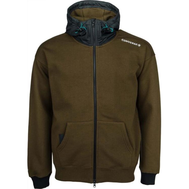 Converse Hooded Casual Zippered Fleece Lined Long Sleeved Jackets & Coats Men s Olive Green 10017907-A03 M