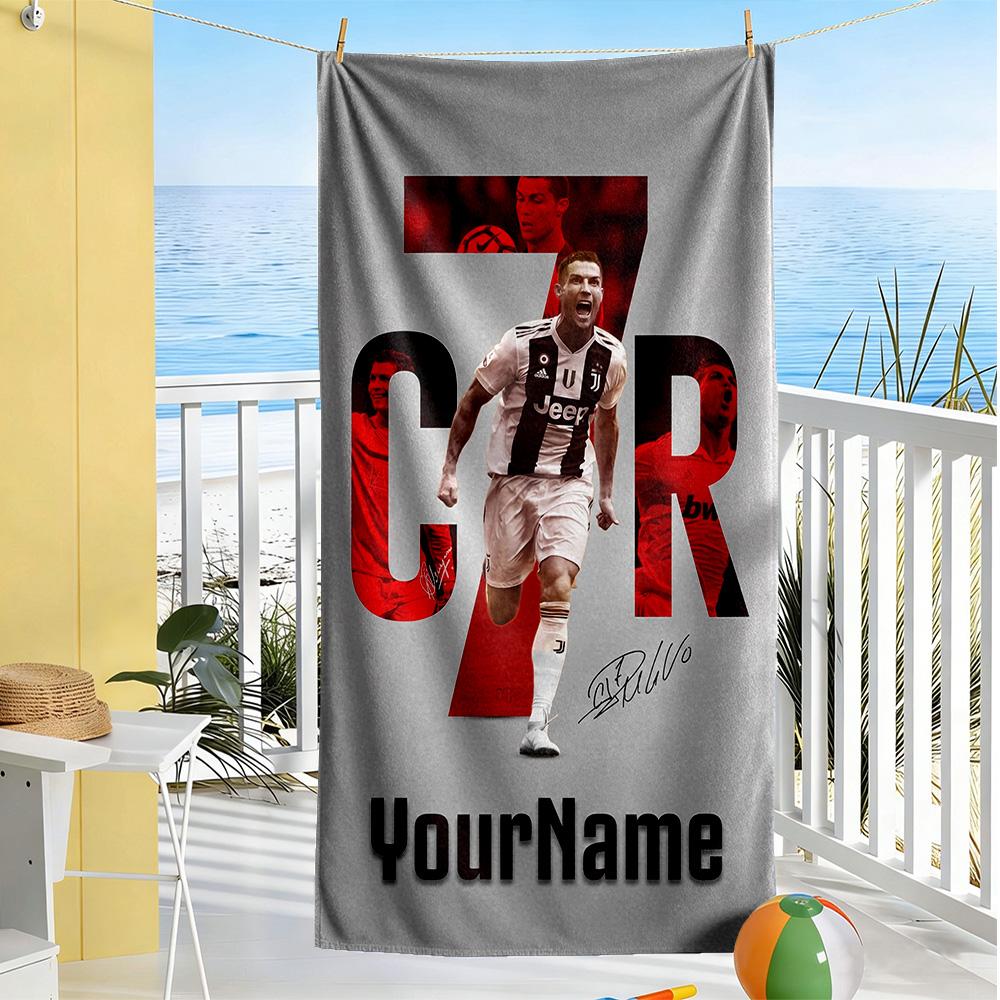 Cristiano Ronaldo Customized Name Beach Towel Super Soft & Absorbent Suitable for Sports Travel Swimming Yoga Bathroom Beach And Pool
