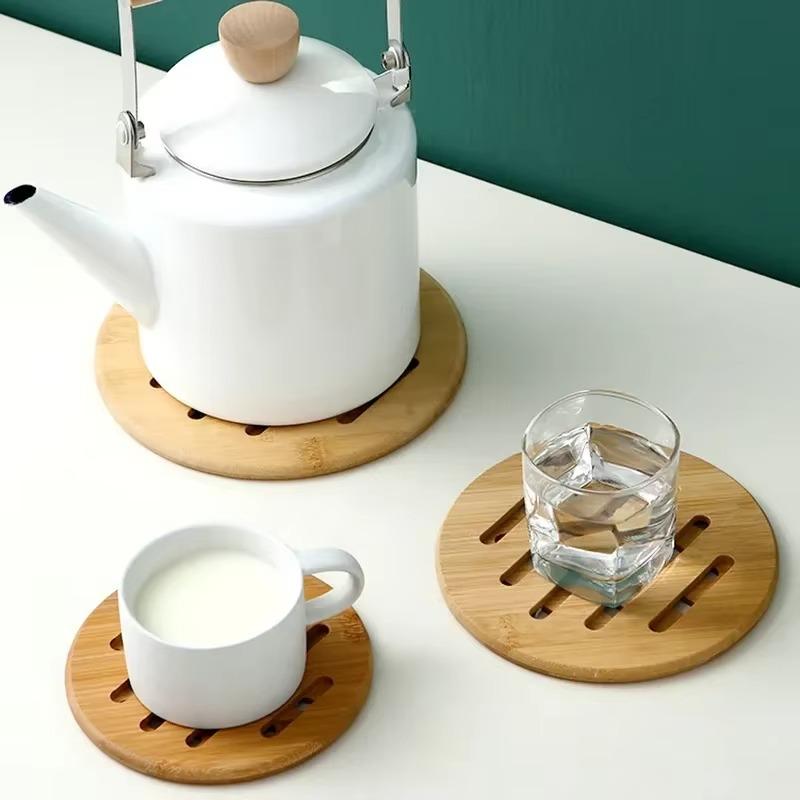 Hot Dinner Mat 1PC Insulated Dining Table Pots and Pans Mat Wood Non-slip Cups and Bowls Mat Openwork Round Household