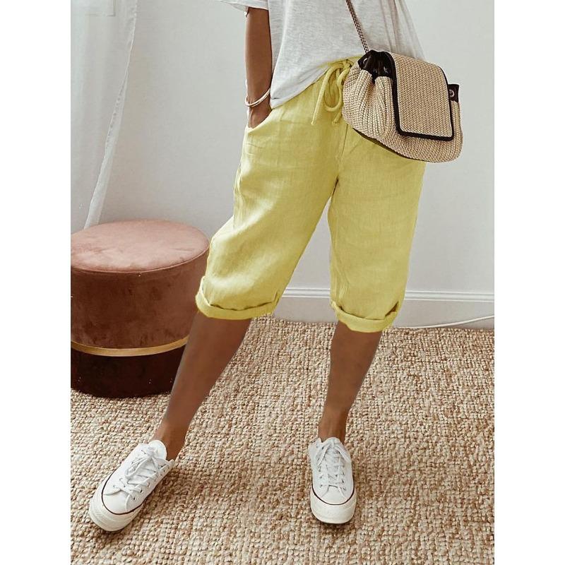 Women's Cotton-Linen Pocket Elastic Casual Pants