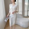 Women's Mid-length V-neck Cashmere Sweater Dress - Slim Fit, Medium Sleeves
