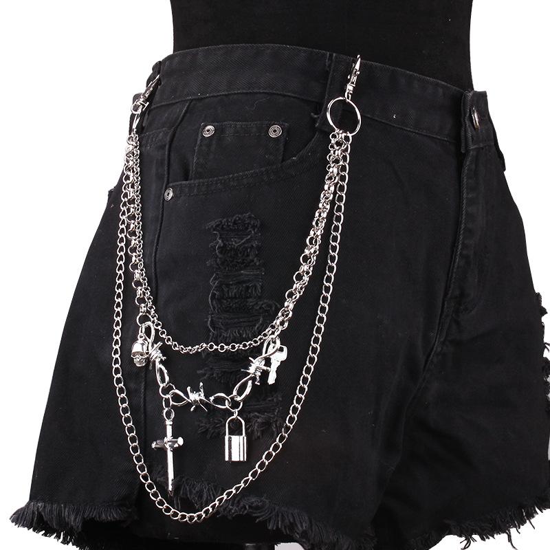 Unisex Punk Hip-Hop Multi-Layer Padlock Waist Chain