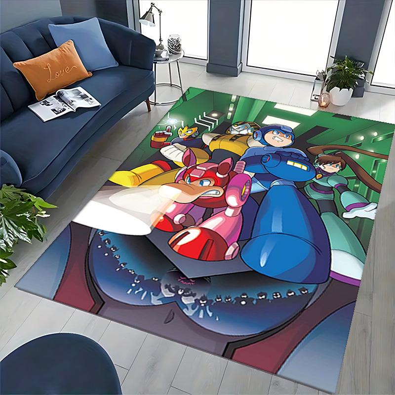 1pc Mega Man Anime Cartoon Design Office Chair Mat Non-Slip Carpet for Home Decor, Living Room, Bedroom, Game Room - Perfect Gift for Fans.Y037