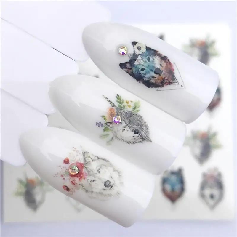 5 Pieces Lovely Animals Nail Sticker Flower Decal Animal Fox Wolf Flamingo Deer Design for Nail Art Decoration
