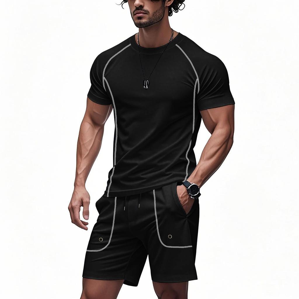 Summer Casual Suit Men's Two-piece Set Simple Sports Quick Drying Shoulder Set Mens Clothes