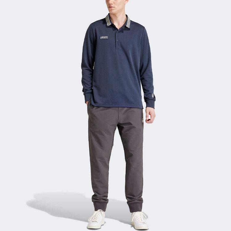 adidas Originals Gestreifter Kragen Langarm Poloshirt Herren Oberteile Dunkelblau IN6759