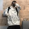 Men Autumn Hoodie Flame Print Hooded Hat Long Sleeves Soft Warm Loose Hip Hop Style Winter Hoodie for School