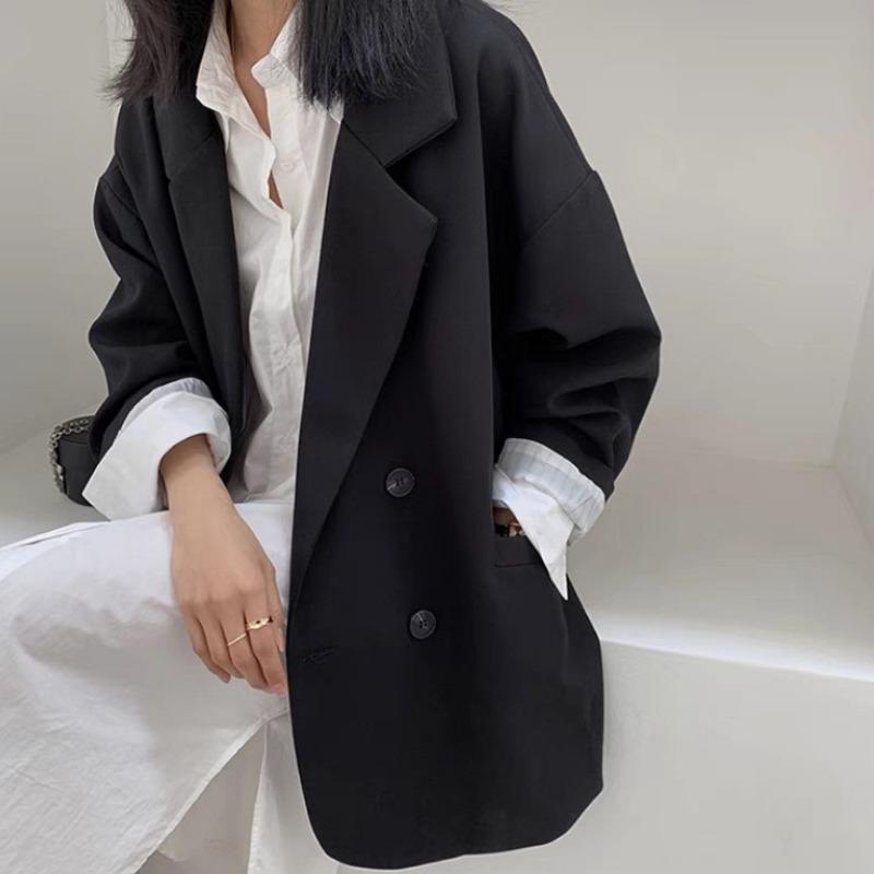 Casual Blazer for Women Spring and Autumn Korean Style Design Versatile Lazy Style Off-shoulder Small Suit for Women S чёрный
