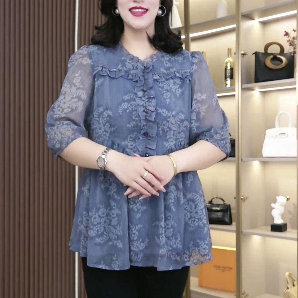 Summer Chiffon Print Rich Lady Fashion Plus Size Top