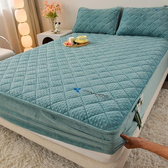 New Graphene Milk Fleece with Cotton Fitted Sheet, Warm and Fast Heating Bedcover, Home Simmons Protective Cover