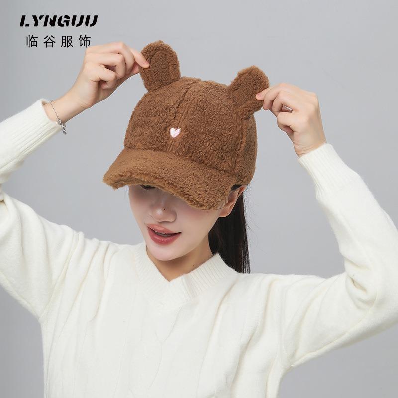 

Мультяшная милая шапка-бейсболка из овечьей шерсти с плюшевыми кроличьими ушками, милая теплая шапка для девочки на осень и зиму