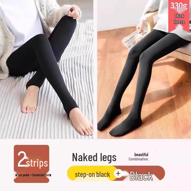 Women's Black Fleece-Lined Footed Leggings - High-Waisted, Tummy Control, Slimming, Compression, Ideal for Autumn/Winter.