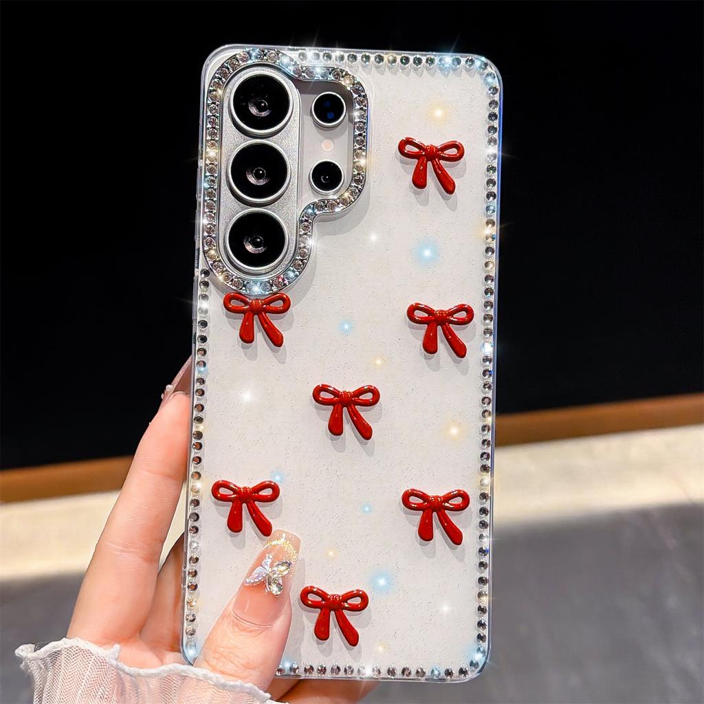 For Samsung Galaxy S26 Ultra Case Rhinestone Edge Colorful Butterfly Bow Decor TPU + PC IMD Phone Back Cover