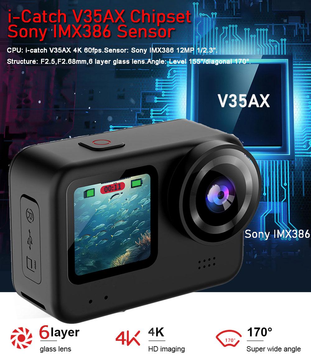

4K60FPS 20MP Action Camera 5M Body Waterproof EIS 170D DVR Sports Video Recording Dual Display 2 Touch Screen 1080P Webcam