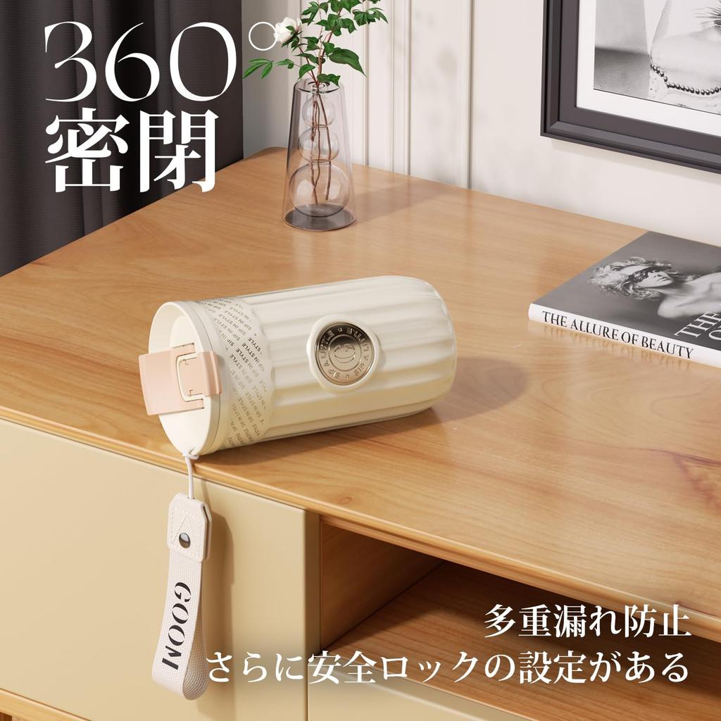 GOOM 500ml Przenośny Kubek Termiczny ze Stali Nierdzewnej z Rurką, Szczelna i Łatwa do Czyszczenia Pokrywka, Zawiera Pasek i Funkcję 3-w-1.