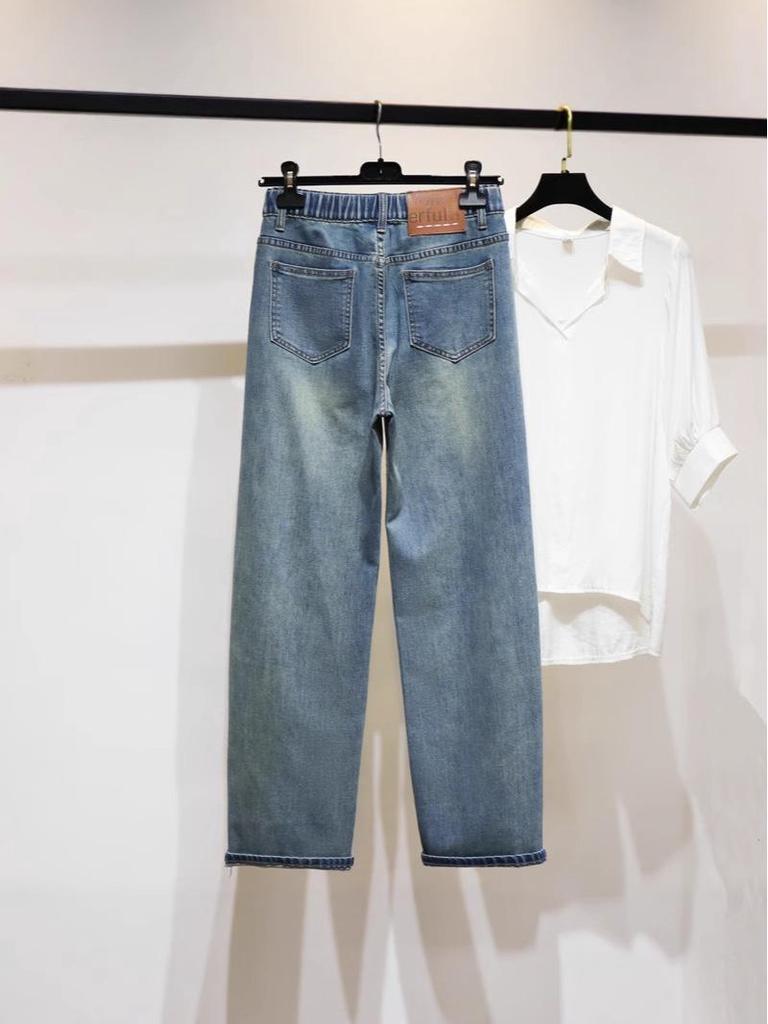 Plus Size Summer Thin Straight-Leg Wide Drape Jeans for Pear-Shaped Bodies