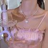 Japanese and Korean ins new super fairy temperament imitation pearl love necklace cold wind sweet simple OT buckle collarbone chain