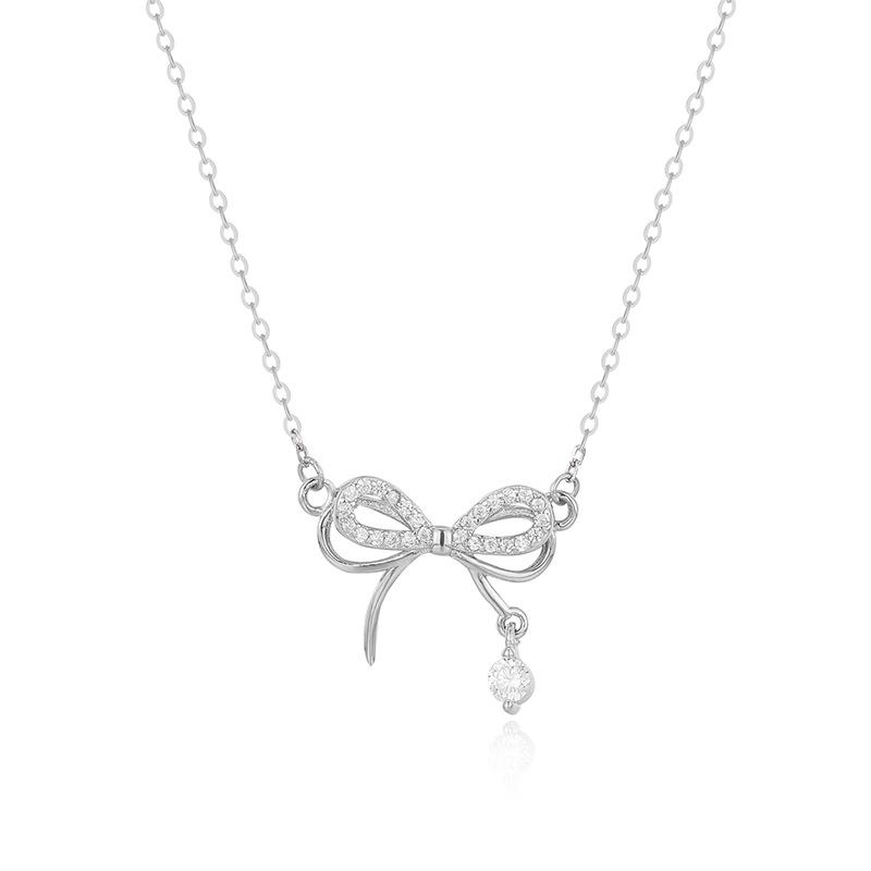 925 Sterling Silver Bow Necklace - Women's Light Luxury Summer Style 2024 Clavicle Chain