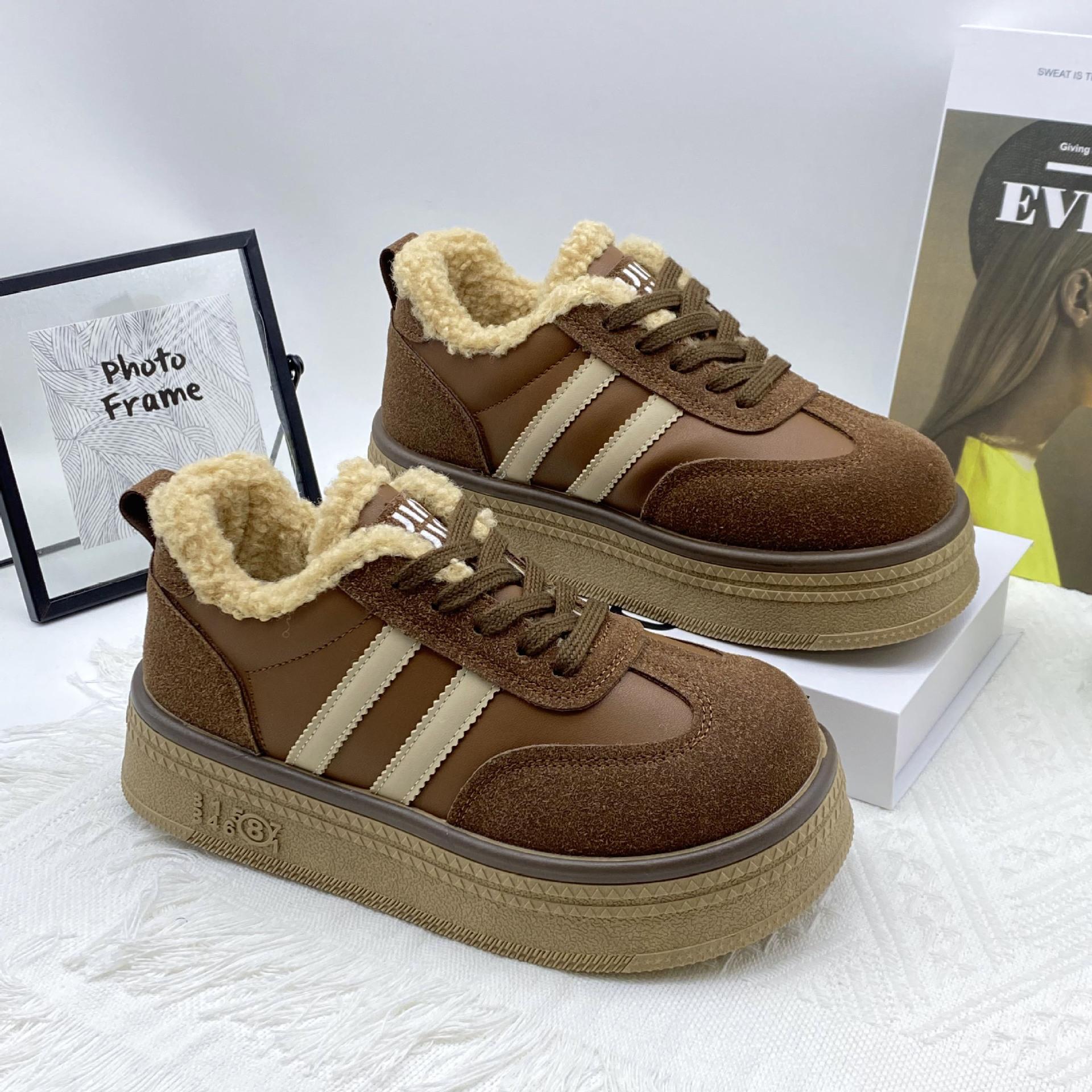 

Thick-soled velvet German training shoes women s 2025 winter new high retro lace-up sports and leisure board shoes bread cotton shoes 35 коричневый