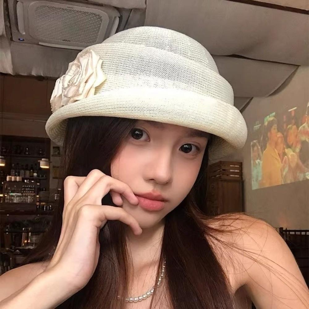 French Style Floral Bowler Hat Elegant Women's Formal hat Breathable Camellia Flower Cap Party