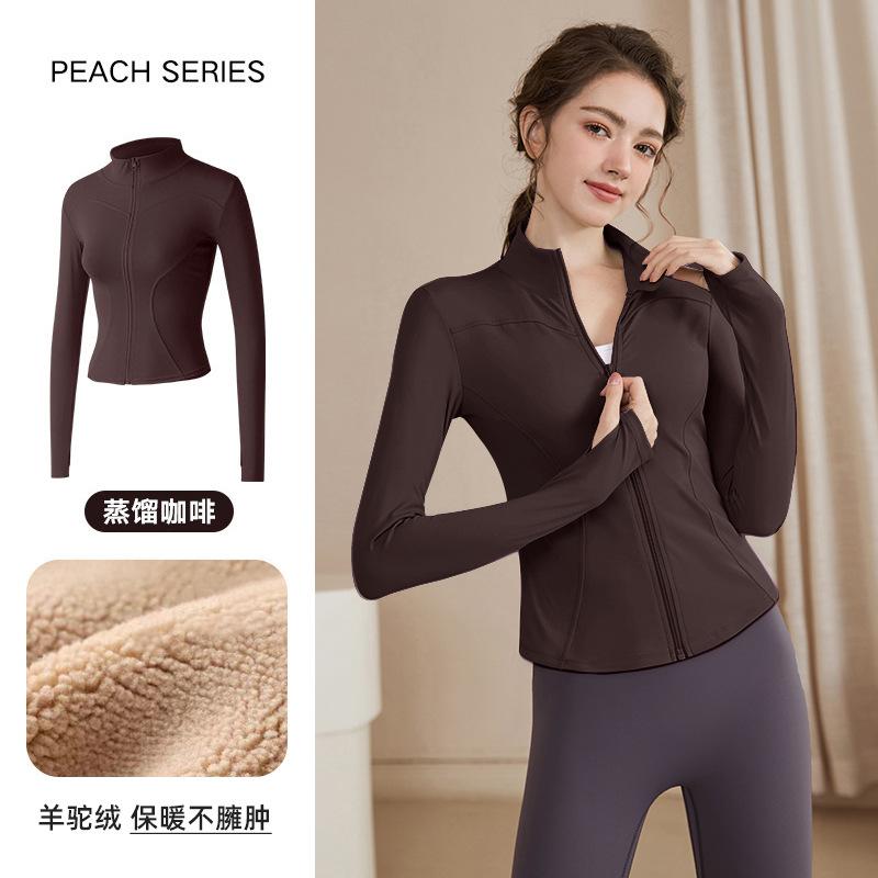 Stand-up collar velvet thickened yoga jacket women's spring outdoor running sports fitness long-sleeved zipper cycling top