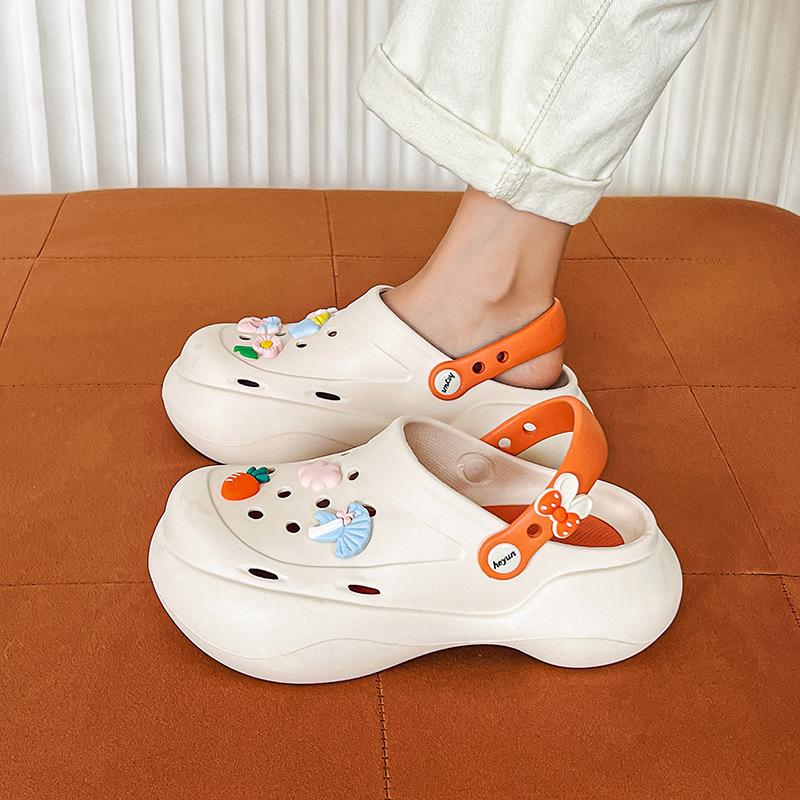 

Летняя новая женская обувь с внешними отверстиями, милая мультяшная, нескользящая, на толстой подошве, легкая 39-40 бежевый