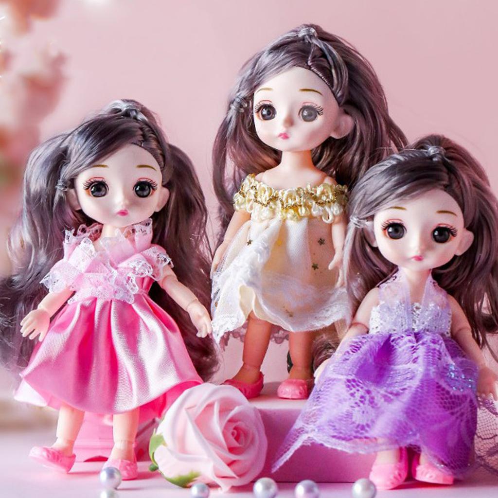 Cute 13 Joints 16cm 1/12 BJD Doll W/ Dress & Shoes Girl Toy Gift A