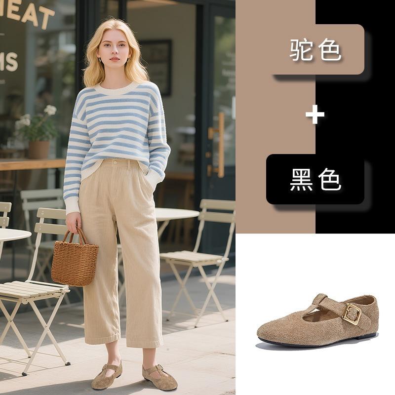 Erste Schicht Schafsleder Einlegesohle Mary Jane Schuhe neue Retro Schnalle Mode Einzelschuhe lässig vielseitig Leder Damen Schuhe