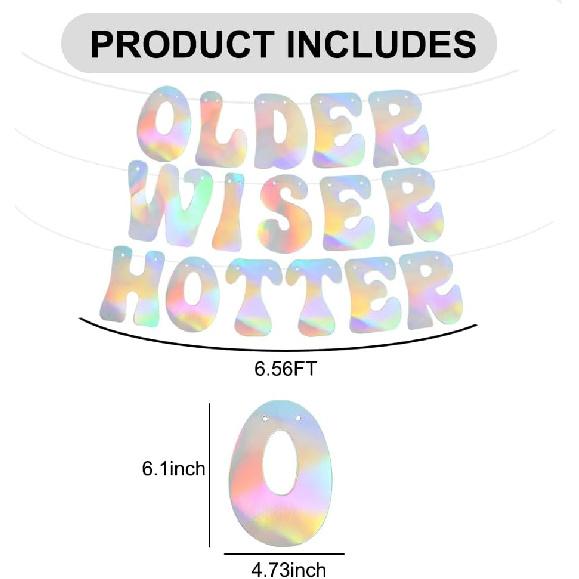 BEISHIDA Iridescent Glitter Older Wiser Hotter Banner - DIY - Birthday Banner Decoration for 40th 50th 60th 70th 80th Women Funny Cute Birthday