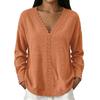 Women's Fashion Color Lace V-Neck Long Sleeve Loose Fit Blouse