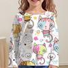 Children's Cute Cat 3D Digital Print Girl Casual and Comfortable Round Neck Long Sleeved T-shirt