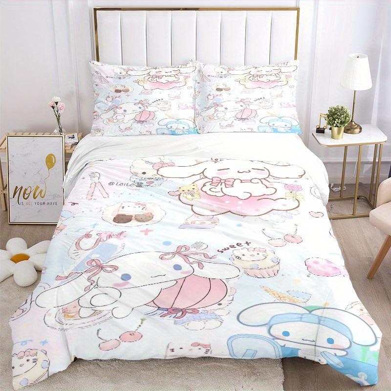 3pcs Sweet Cinnamoroll Theme Printed Quilt Set - Soft and Comfortable Quilt Cover for Bedroom, Guest Room Decorative Bedding Set S091