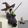 Crafts Witch Figurines Funny Halloween Witch Sculpture Fishing Witch Statue  Background Layout