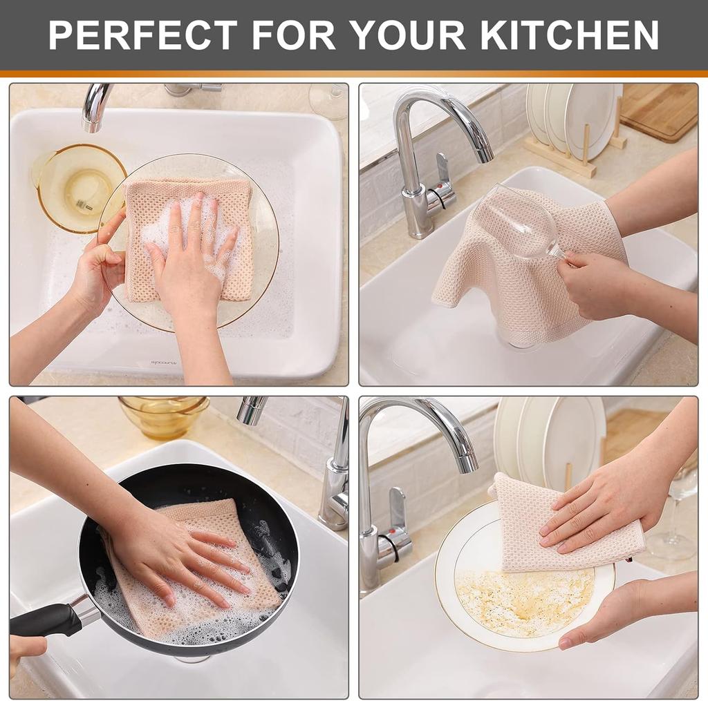 100% Cotton Kitchen Dish Cloths, 4-Pack Waffle Weave Dish Towels for Drying Dishes Super Soft Absorbent Quick Drying Dish Rags