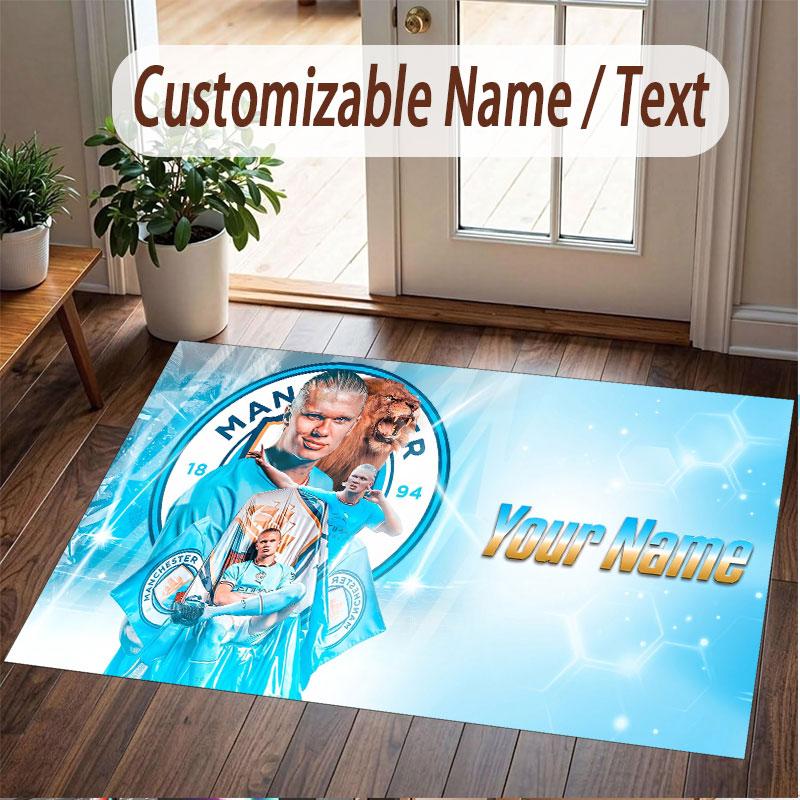 Custom Rug Erling Haaland Pattern Print Name Text Soft Non‑Slip Floor Carpet for Home Indoor Decoration