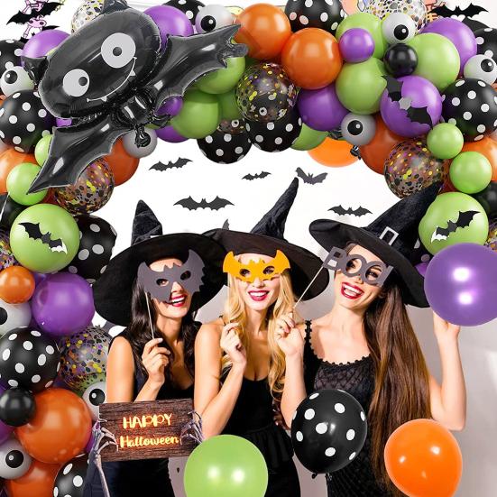 Halloween Balloon Arch Kit Black Orange Purple Green Latex Balloons Eye Balloons with Foil Balloon Halloween Party Decoration