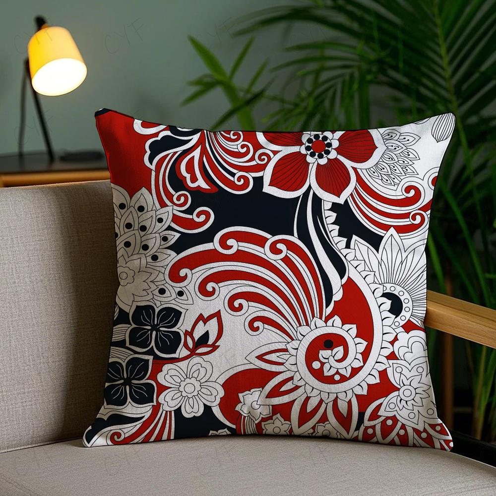 Indonesia B-Batik Design Pillow Case Anti-Dustmite Pillowcase Invisible Zipper Silky Short Plush Sofa Cushion Cover