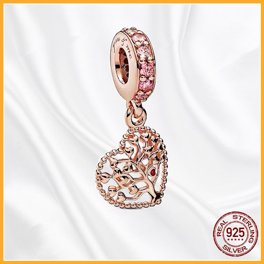 Authentic Copper Metal Heart Tree Sparkling Dangle Charm Bead Components Designed For Authentic Original Bracelet High Quality Fine Jewelry Bead