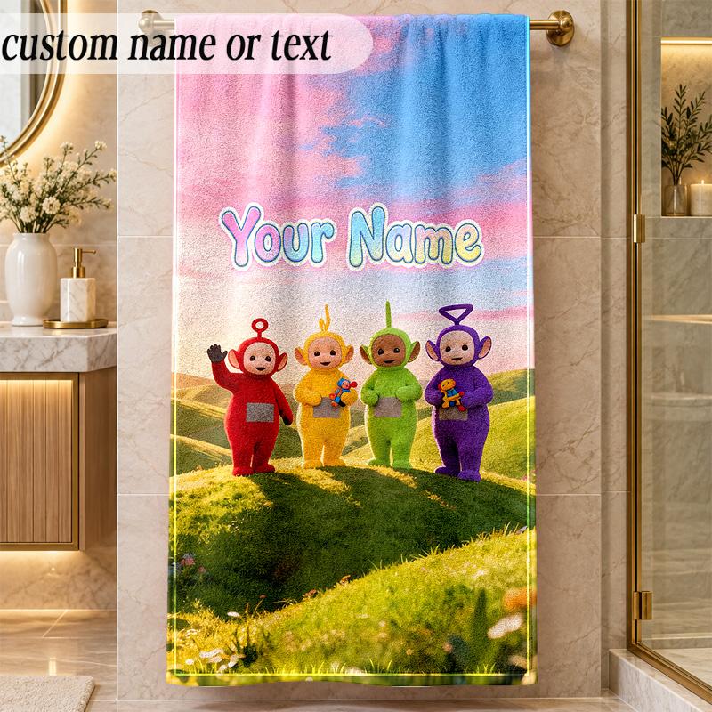 Beach TowelTeletubbies Custom Name Text Personalized Soft Towel for Beach Pool Indoor Home Decor Gift