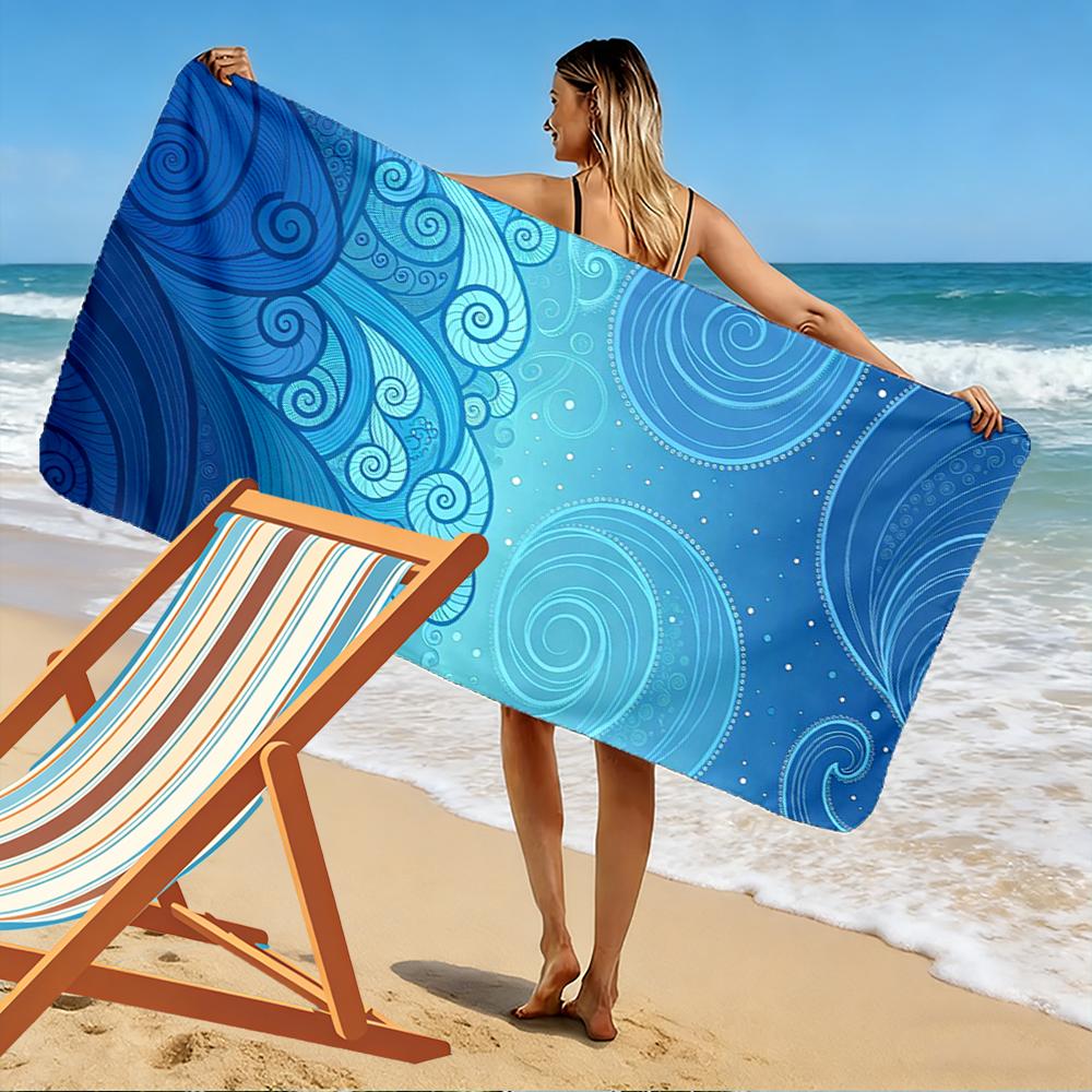 Blue Ocean Waves and Swirls Design Beach towel quick-drying for travel outdoor sports jogging beach and swimming