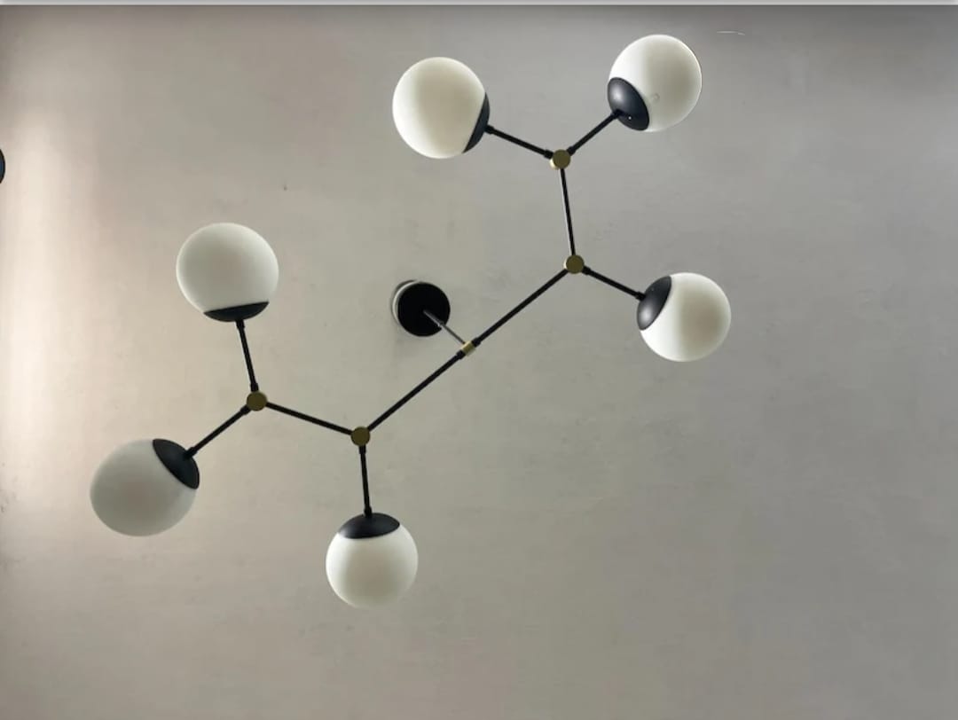 

Modern 6 Globe Chandelier – Mid Century Modern Light Fixture, Glass Globe Pendant Lighting for Dining Room or Kitchen Island білий