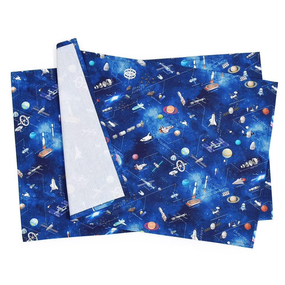 COLORFUL CANDY STYLE Placemats X Set of Featuring Future Planetary Exploration and Spaceship Boys (40cm 60cm), Water-Repellent, No-Iron, 2, Designs,