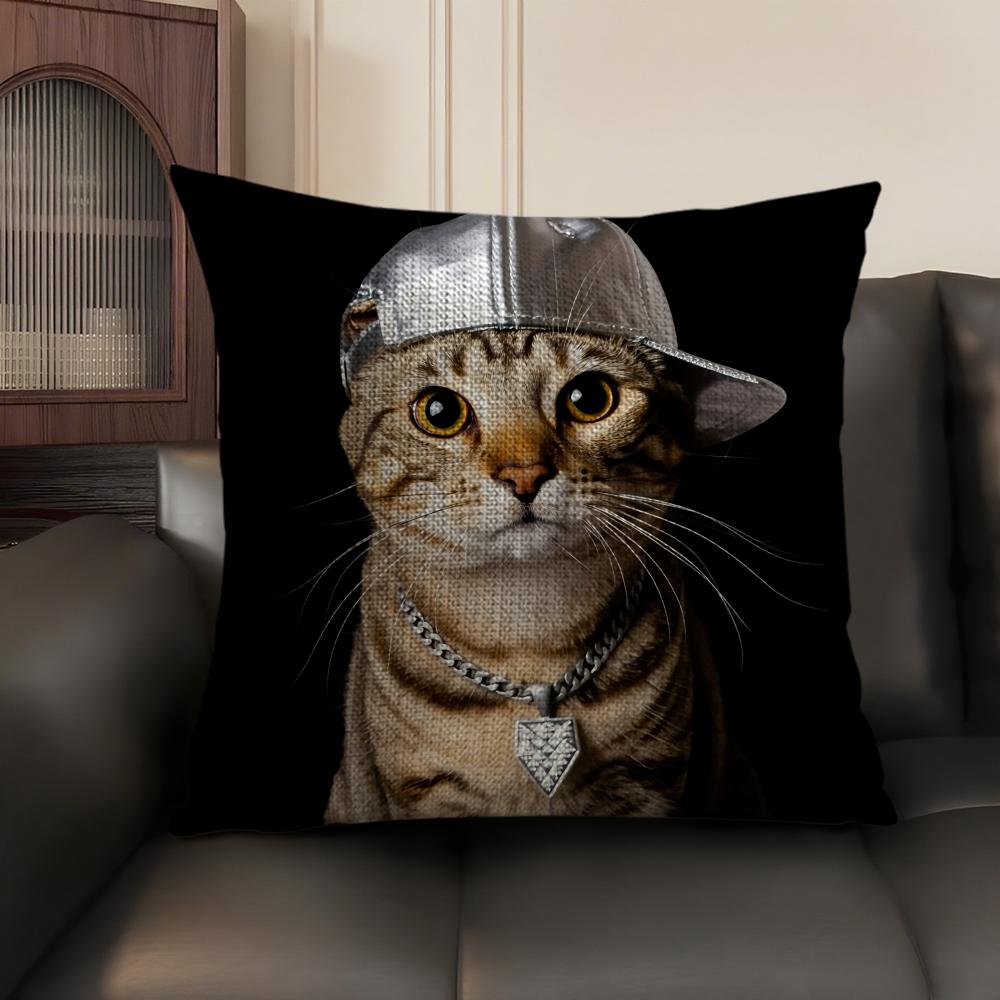 Handsome Fashion Pretty Cat Cushion Cover Natural Linen Organic Fabric Double-Sided Printing Sofa Home Decor Gift Pillow Case