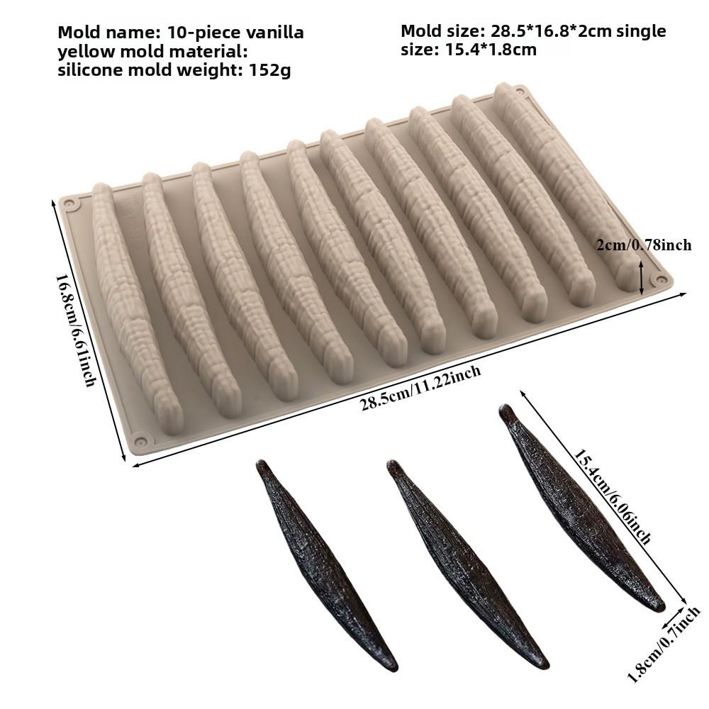 

Long Vanilla Pod Silicone Baking Mold for 10 Cavity Chocolate Cakes French Desserts Gummy Ladyfingers Fondant Cake Decoration хаки