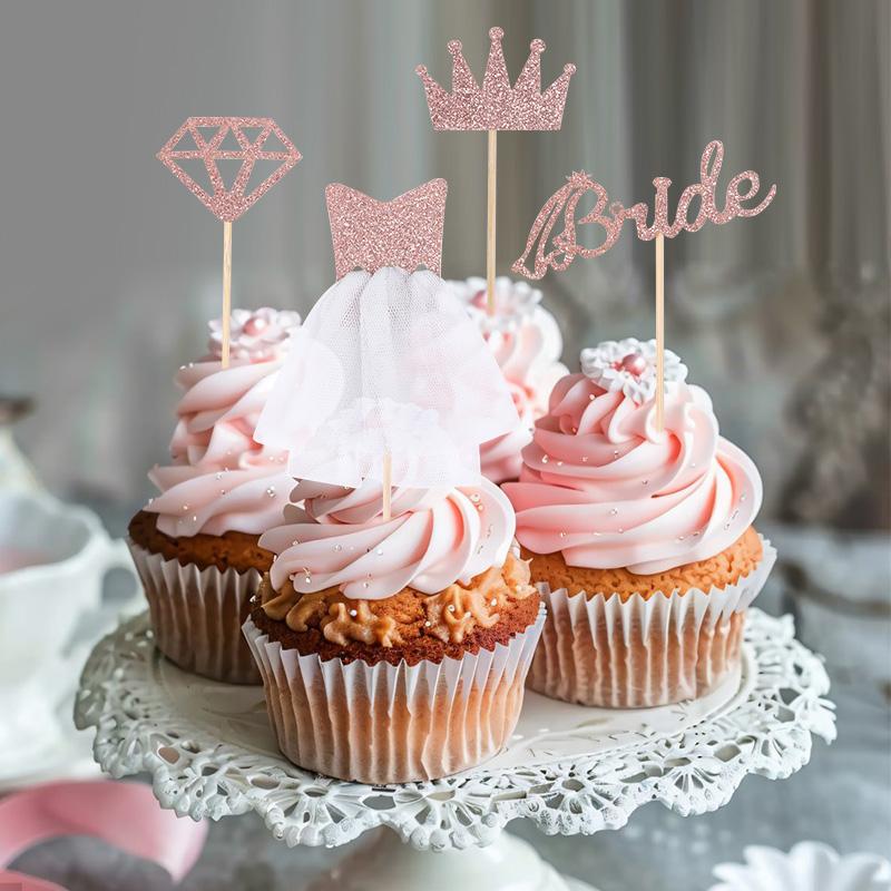 8pcs Rose Gold Bride Glitter Diamond Cupcake Topper Wedding Bridal Shower Cake DIY Decoration Bachelorette Hen Party Supplies