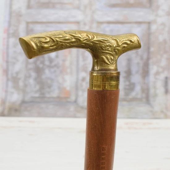 Walking Stick Wooden and Brass Elegant Goldene Cane Gift for Grandfather Father Wedding Session